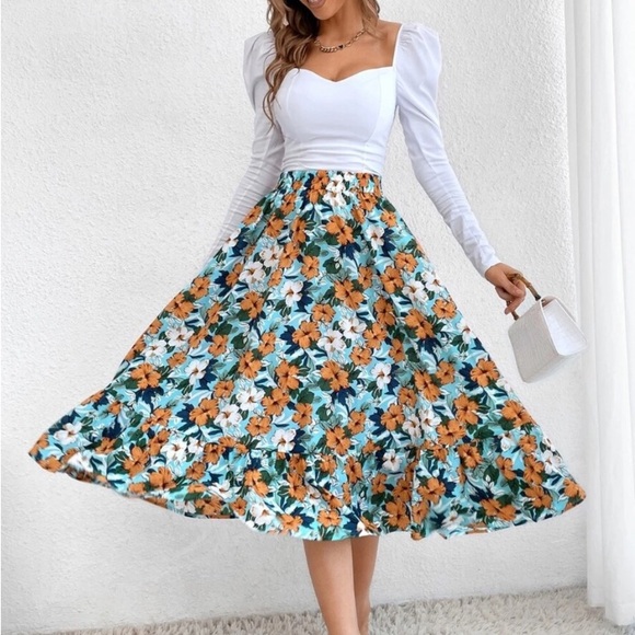Boho floral print high waisted flowy maxi skirt - Picture 4 of 9